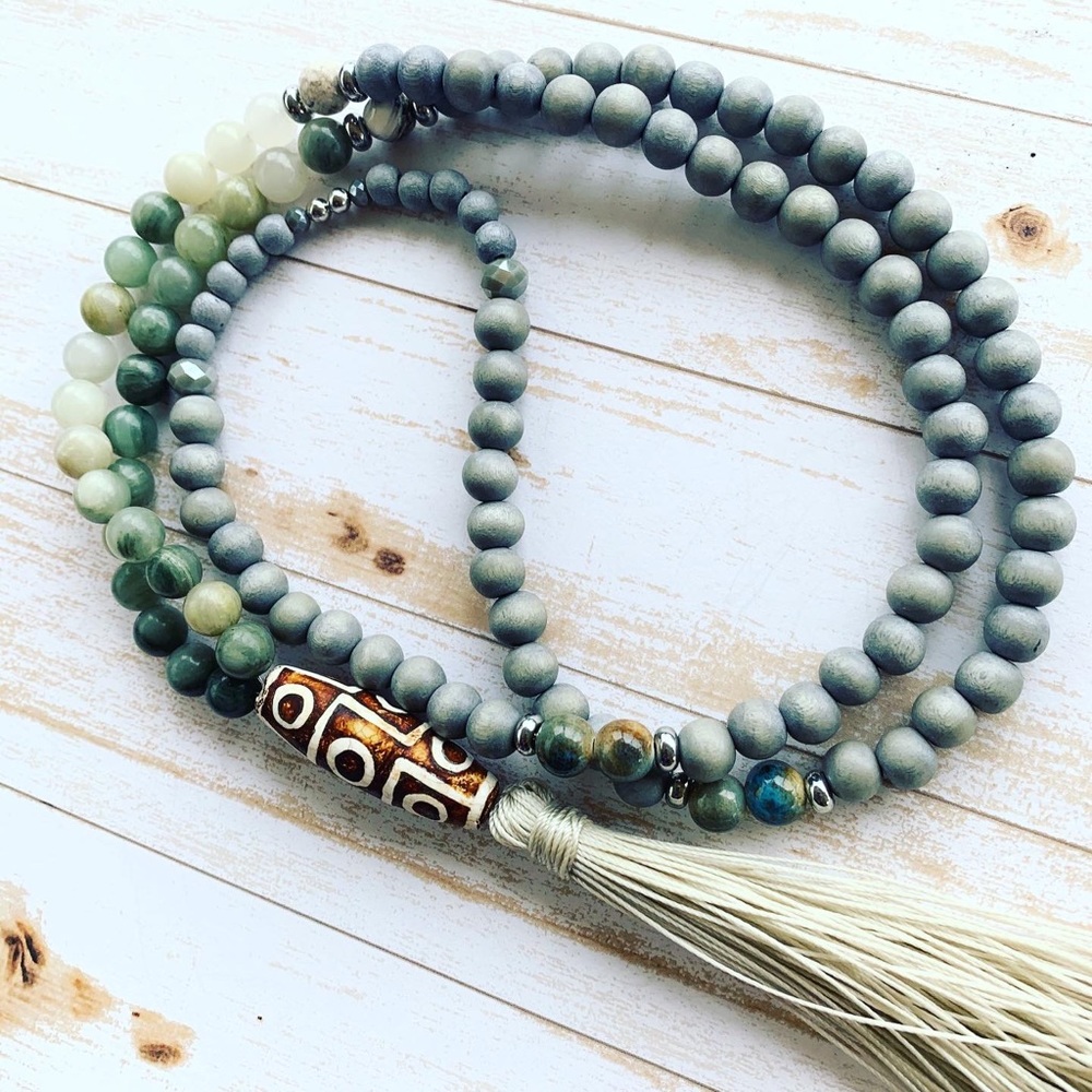 Boho Yoga Tibetan Dzi Tassel Necklace